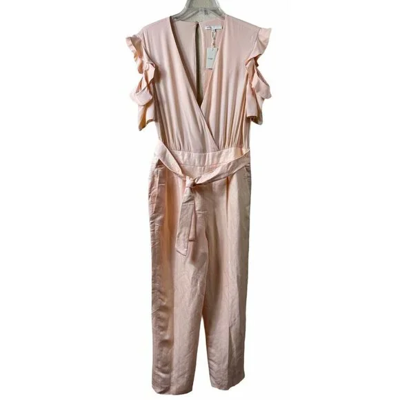 MAJE Piruize Cold-shoulder Crepe And Stretch-twill Jumpsuit In Mandarine Sz 40 - Picture 4 of 9